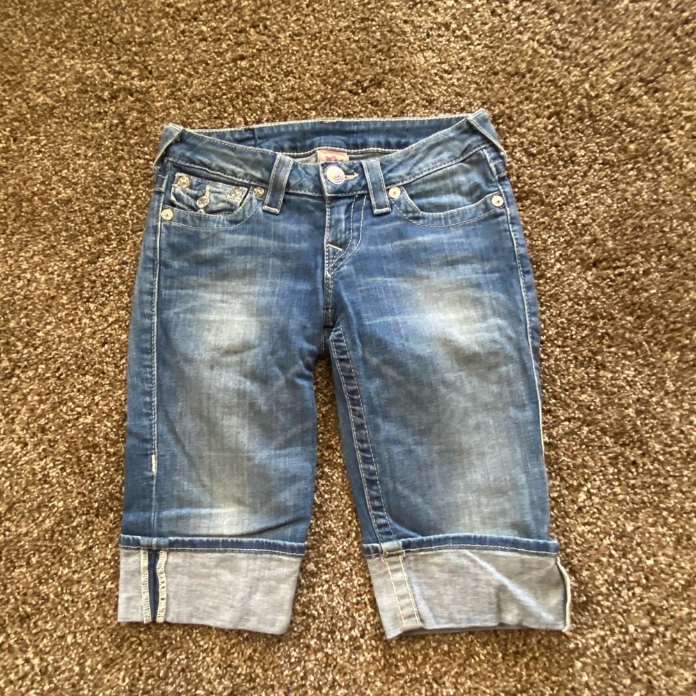 True Religion White Sparkle Denim Capris